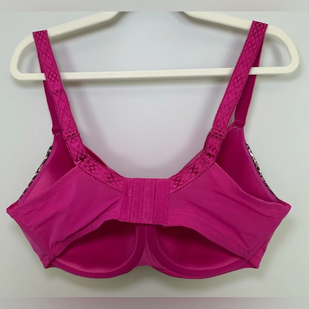 1st & Curve Hot Pink Underwire Bra Leopard Lace Trim Plus Size‎ Molded Cups 38G